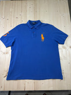 Polo Ralph Lauren Uomo Blu Royal Big Pony con Logo Arancione e Patch sulla Manica