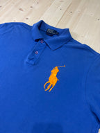 Polo Ralph Lauren Uomo Blu Royal Big Pony con Logo Arancione e Patch sulla Manica