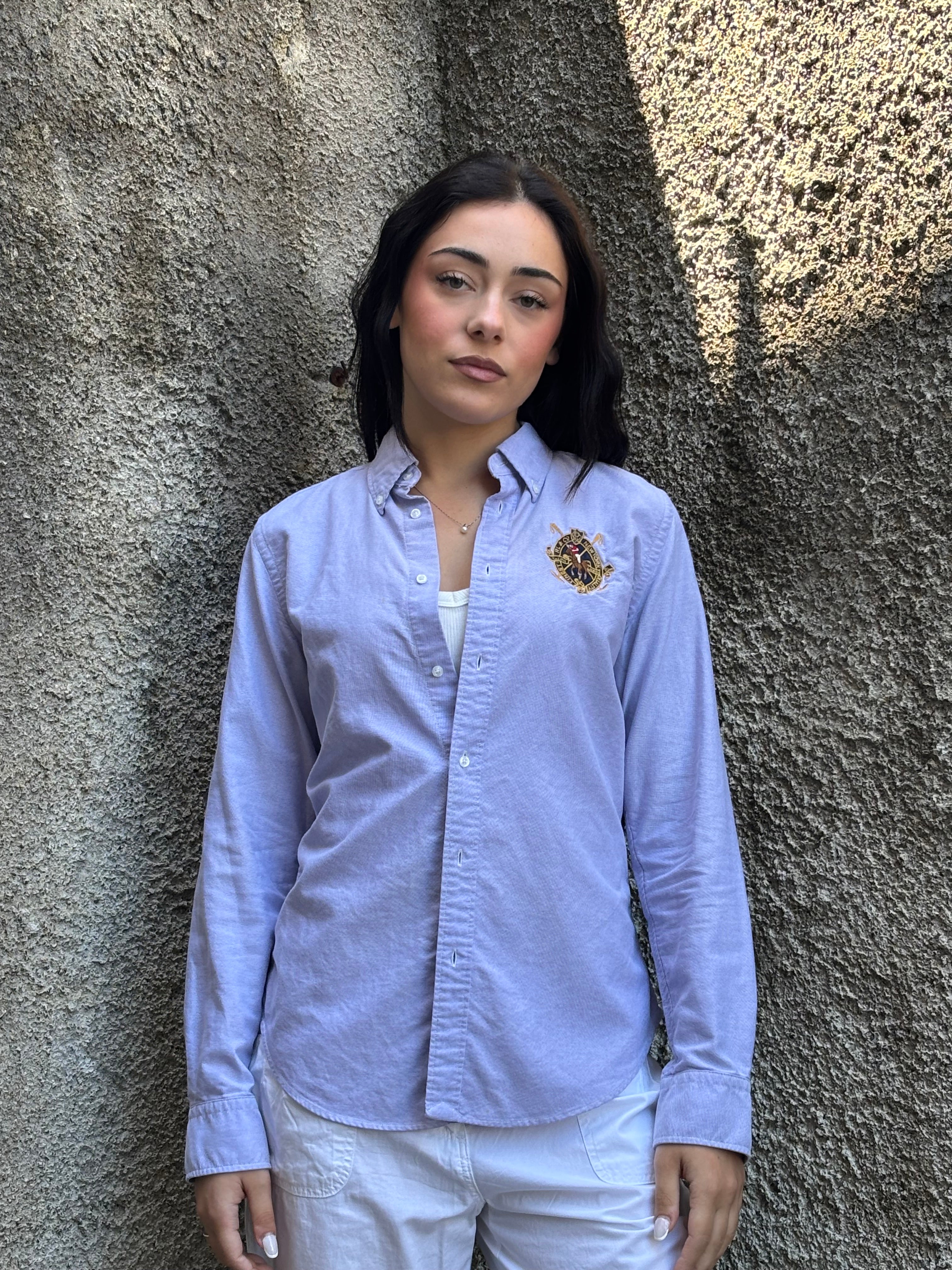 Camicia Donna Ralph Lauren Sport Vintage Lilla con Stemma Ricamato