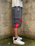 Bermuda Vintage MOJEANS Denim Baggy con Inserti Rossi