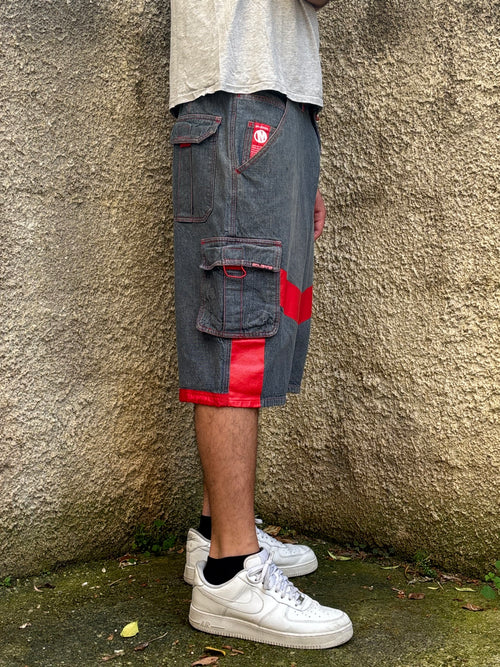 Bermuda Vintage MOJEANS Denim Baggy con Inserti Rossi
