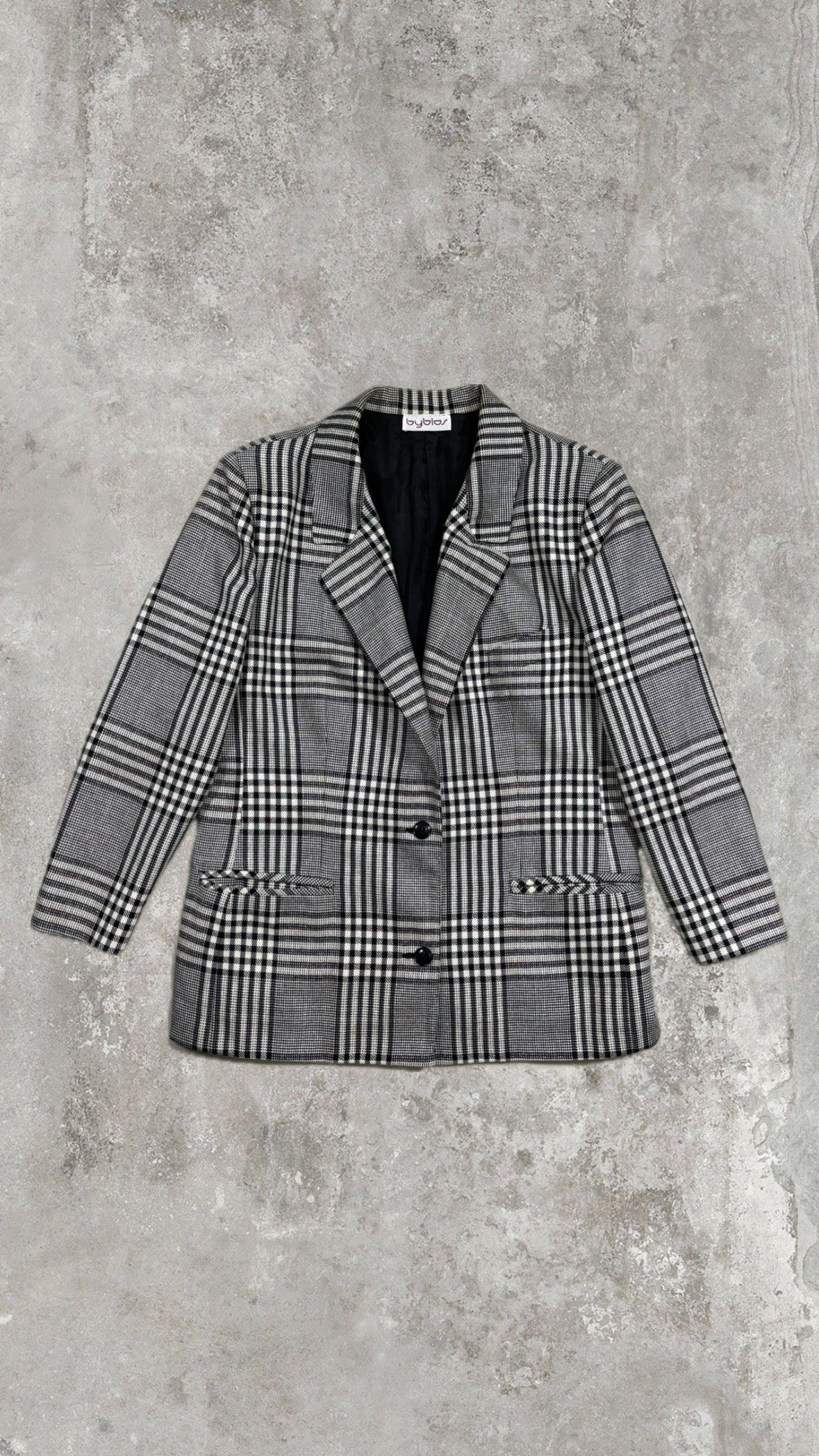 Vintage Byblos Blazer Black & White Plaid – 2 bottoni, Fit Oversize, Style Y2K