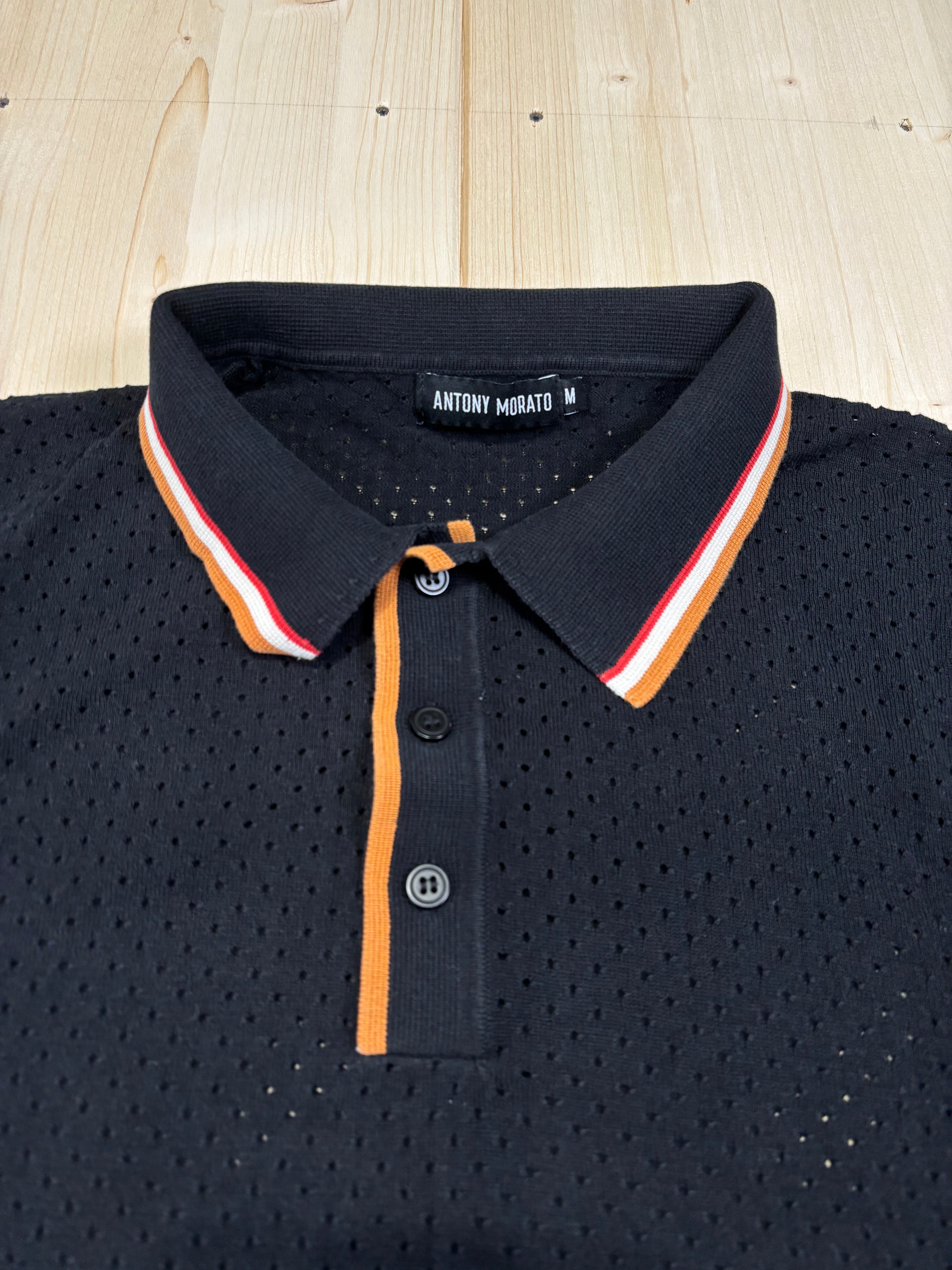 Antony Morato Perforated Knit Polo Navy