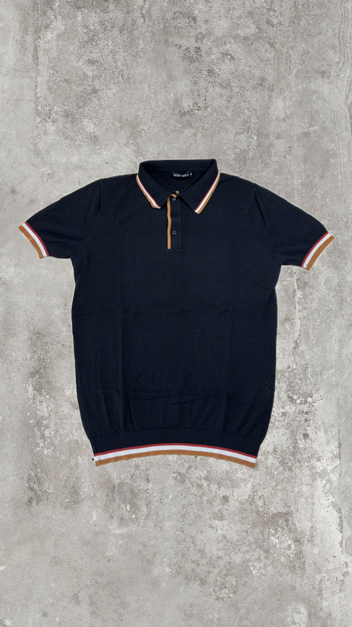 Antony Morato Perforated Knit Polo Navy