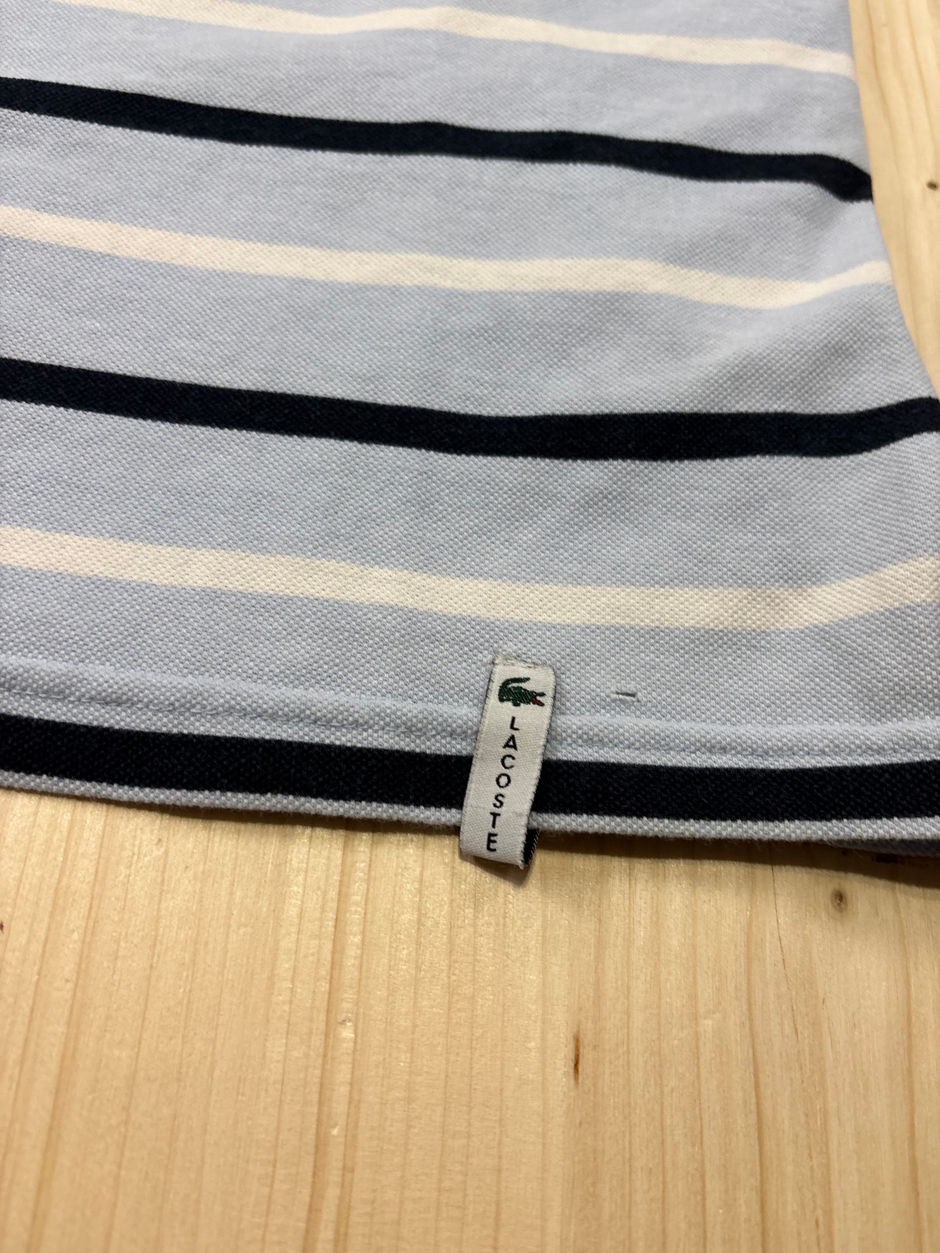 Polo Lacoste Uomo Azzurro Chiaro a Righe Orizzontali con Logo