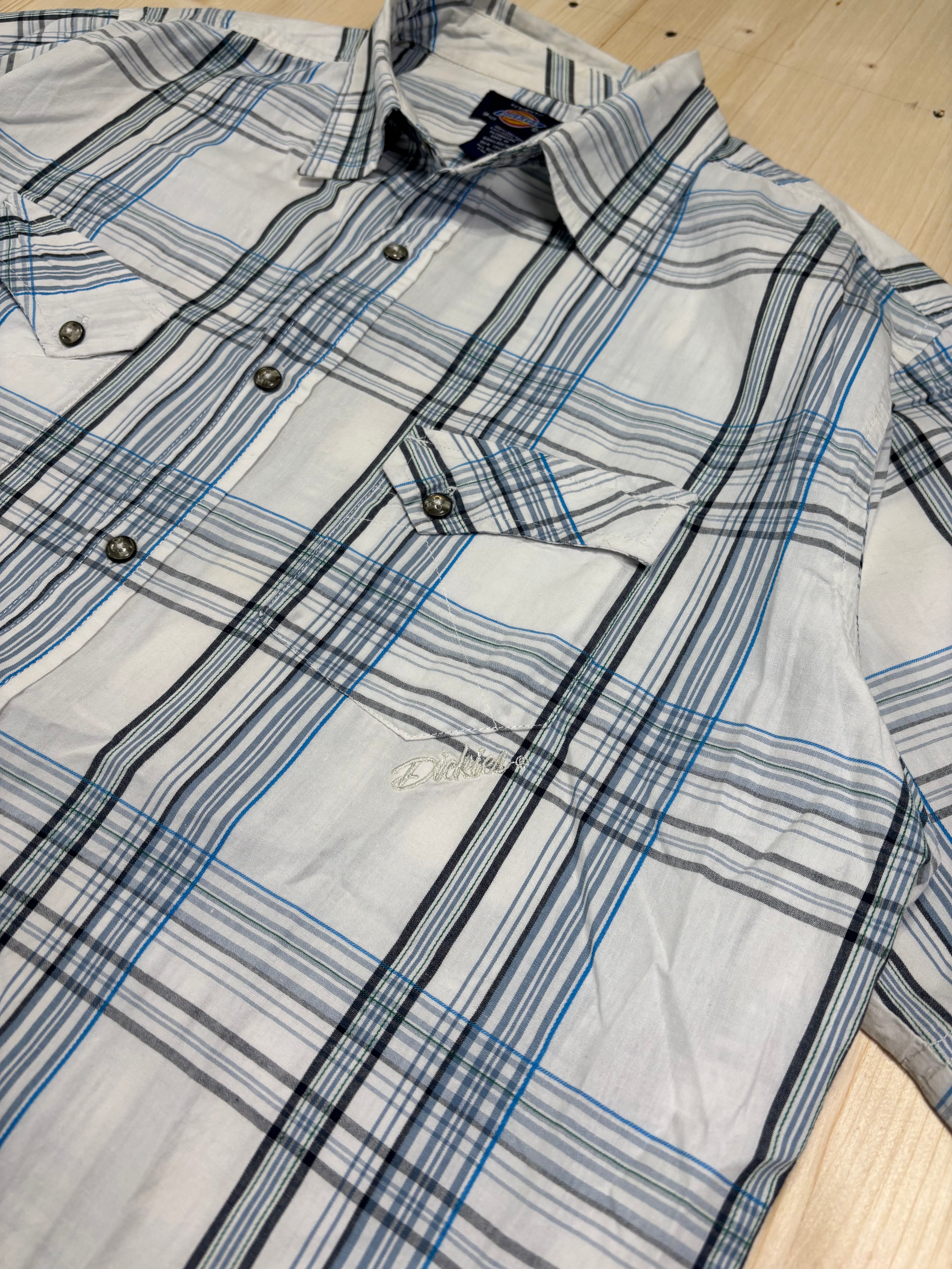 Dickies White Blue Plaid Short Sleeve Shirt