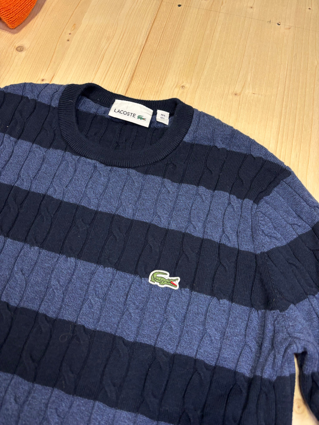 Vintage Lacoste Striped Cable Knit Sweater Crewneck - Navy & Blue