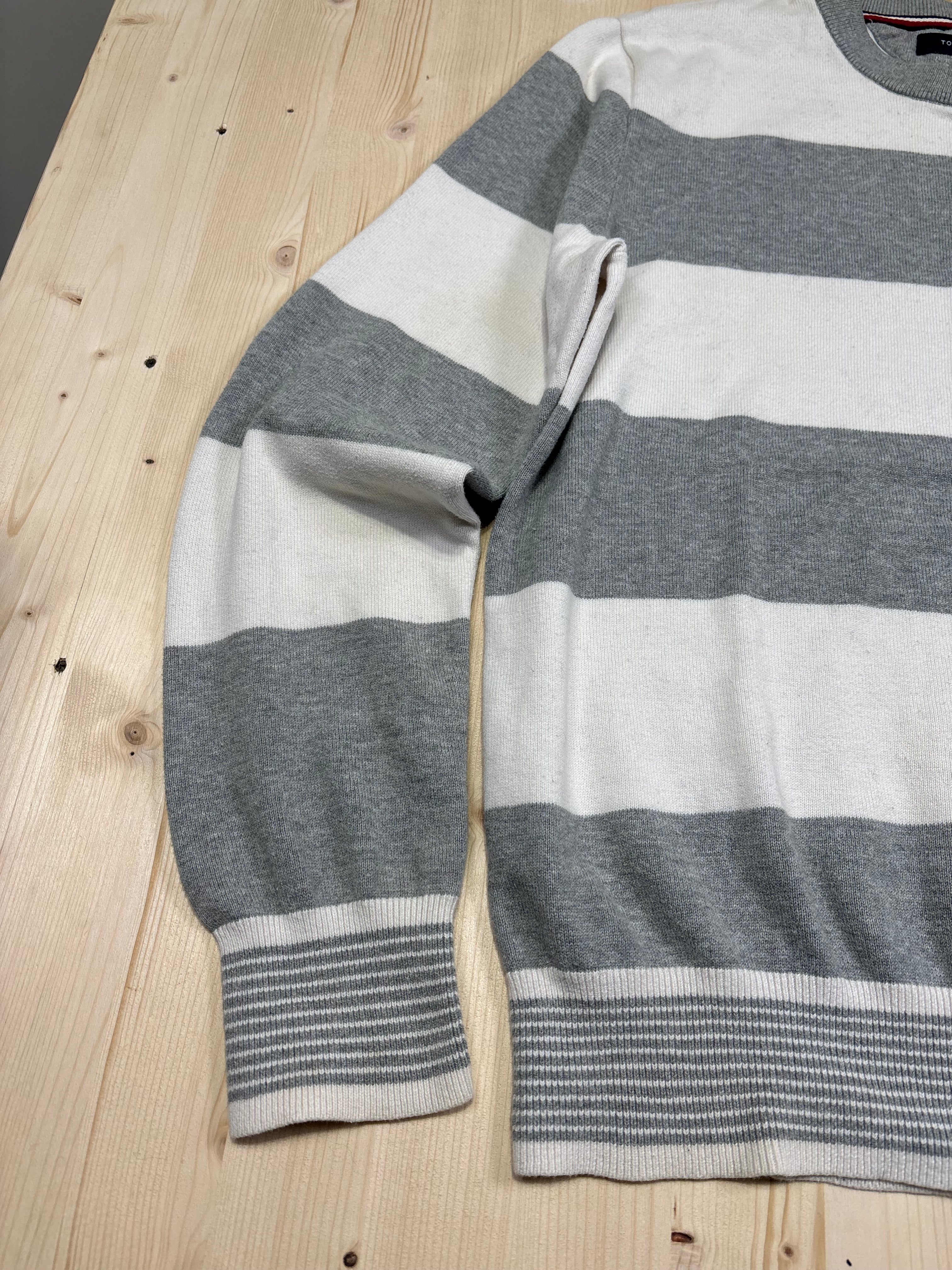Vintage Tommy Hilfiger Striped Crewneck Sweater – Grey & White