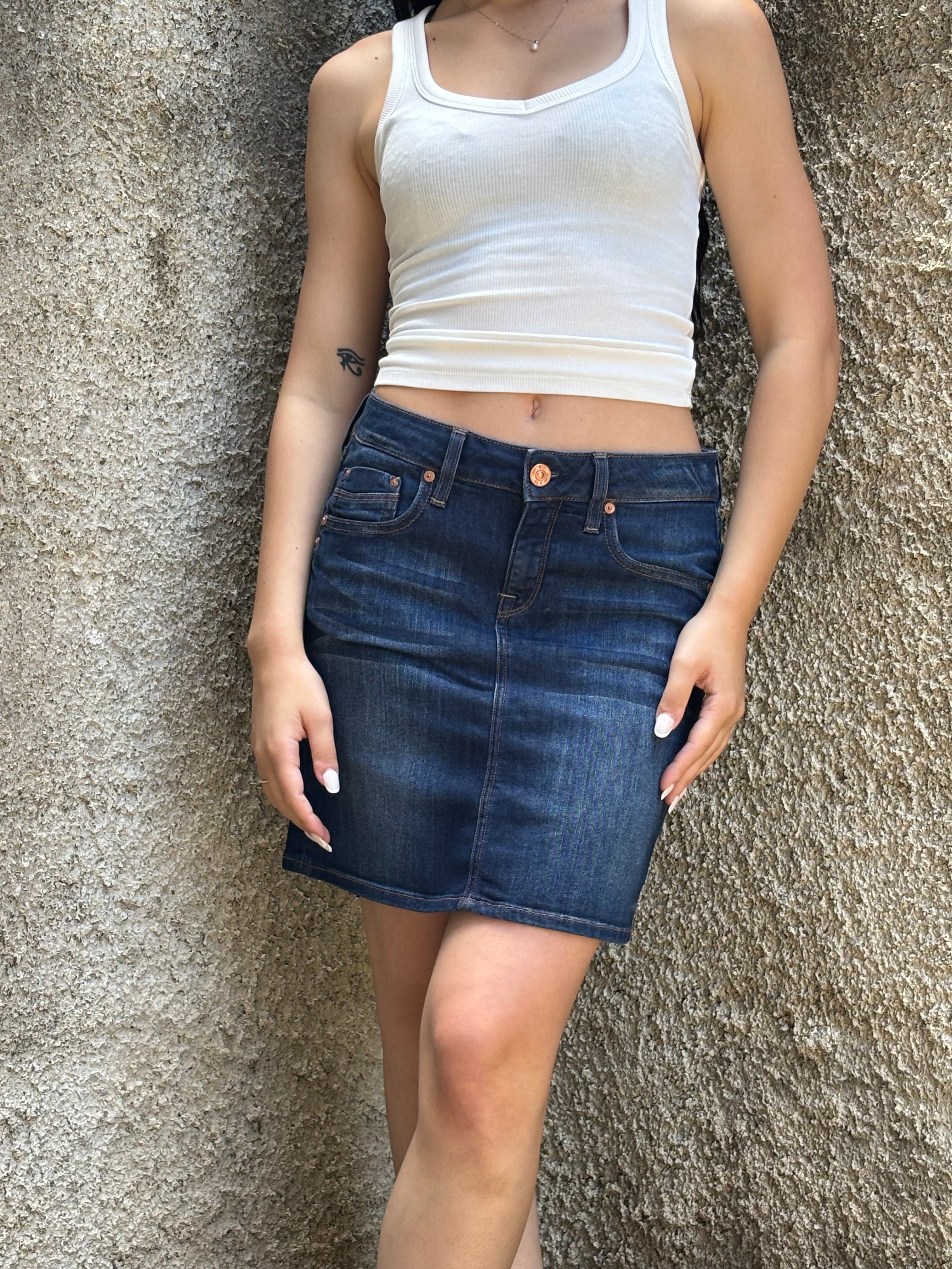 Minigonna Denim Mavi Blu Scuro Donna Y2K Vintage