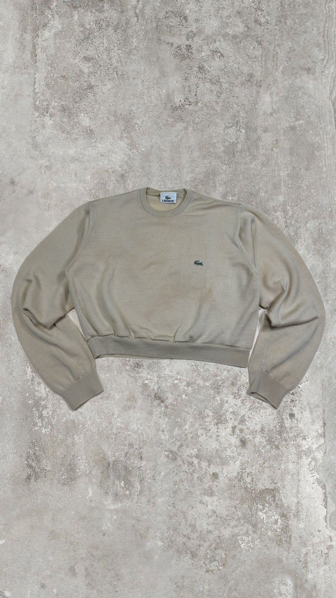 Vintage Lacoste Beige Long Sleeve Top Crewneck - Cropped Fit