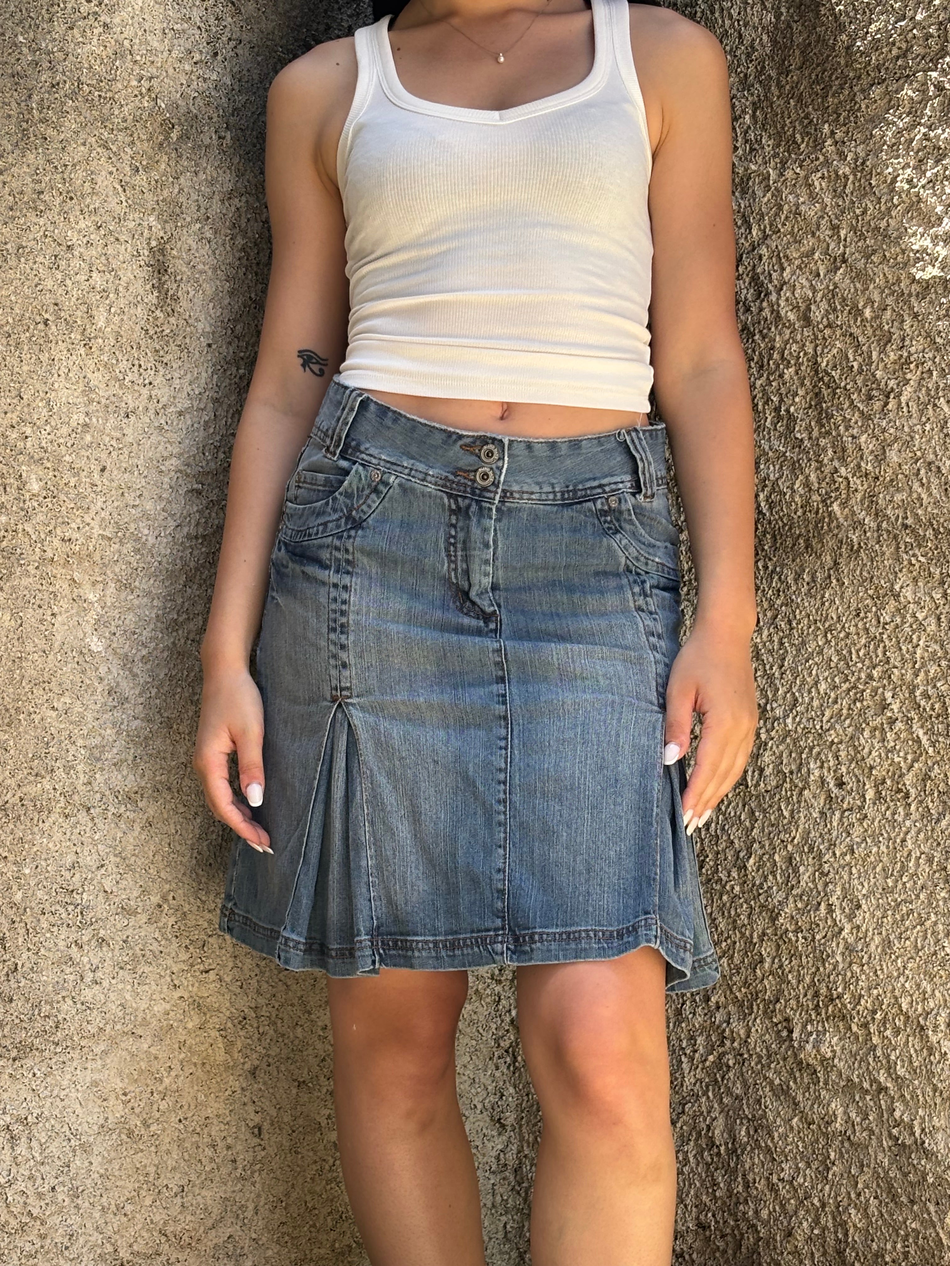 Gonna Vintage in Denim con Piega Laterale Y2K
