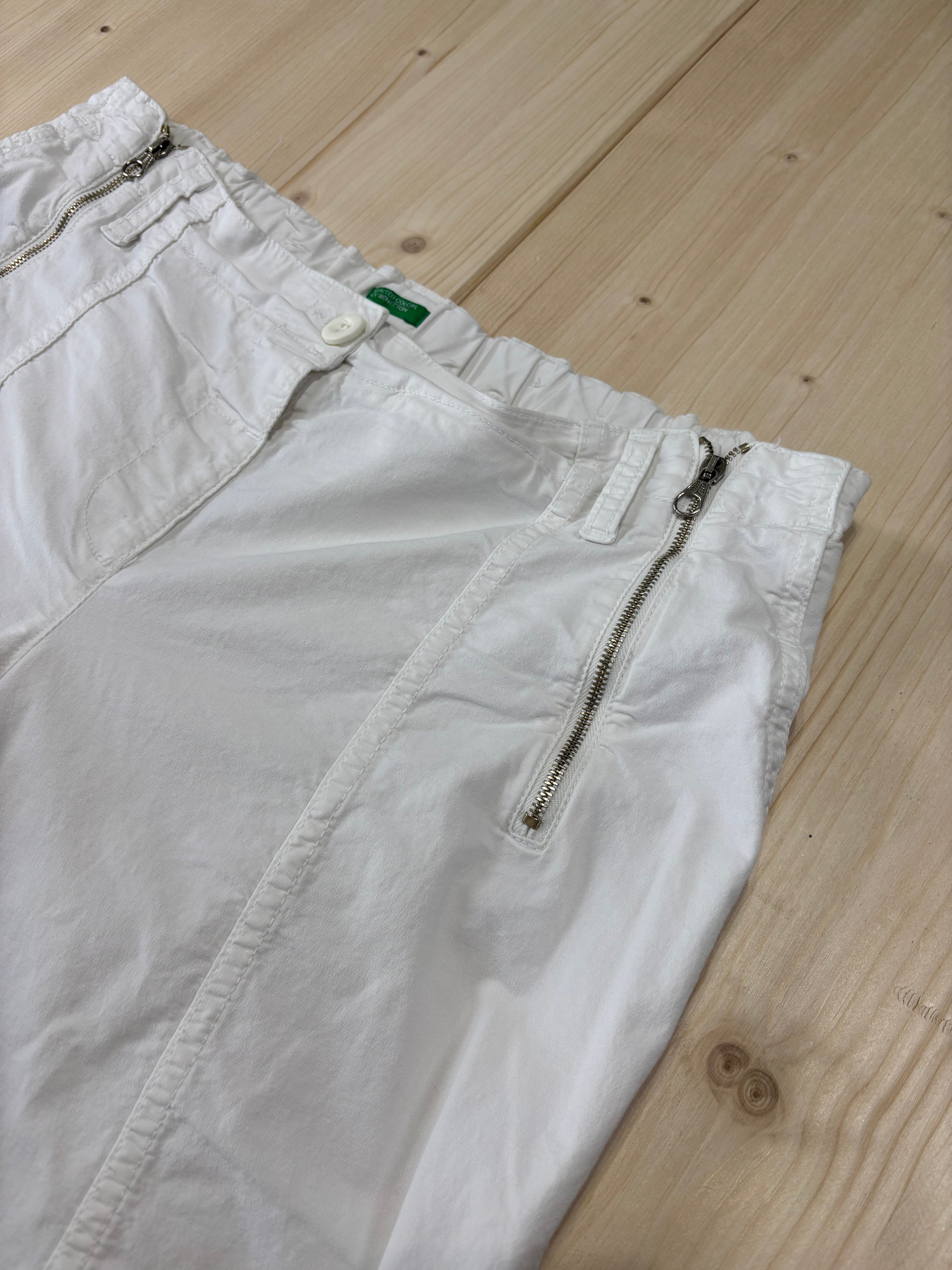 Pantalone Benetton Donna Bianco Utility Vintage