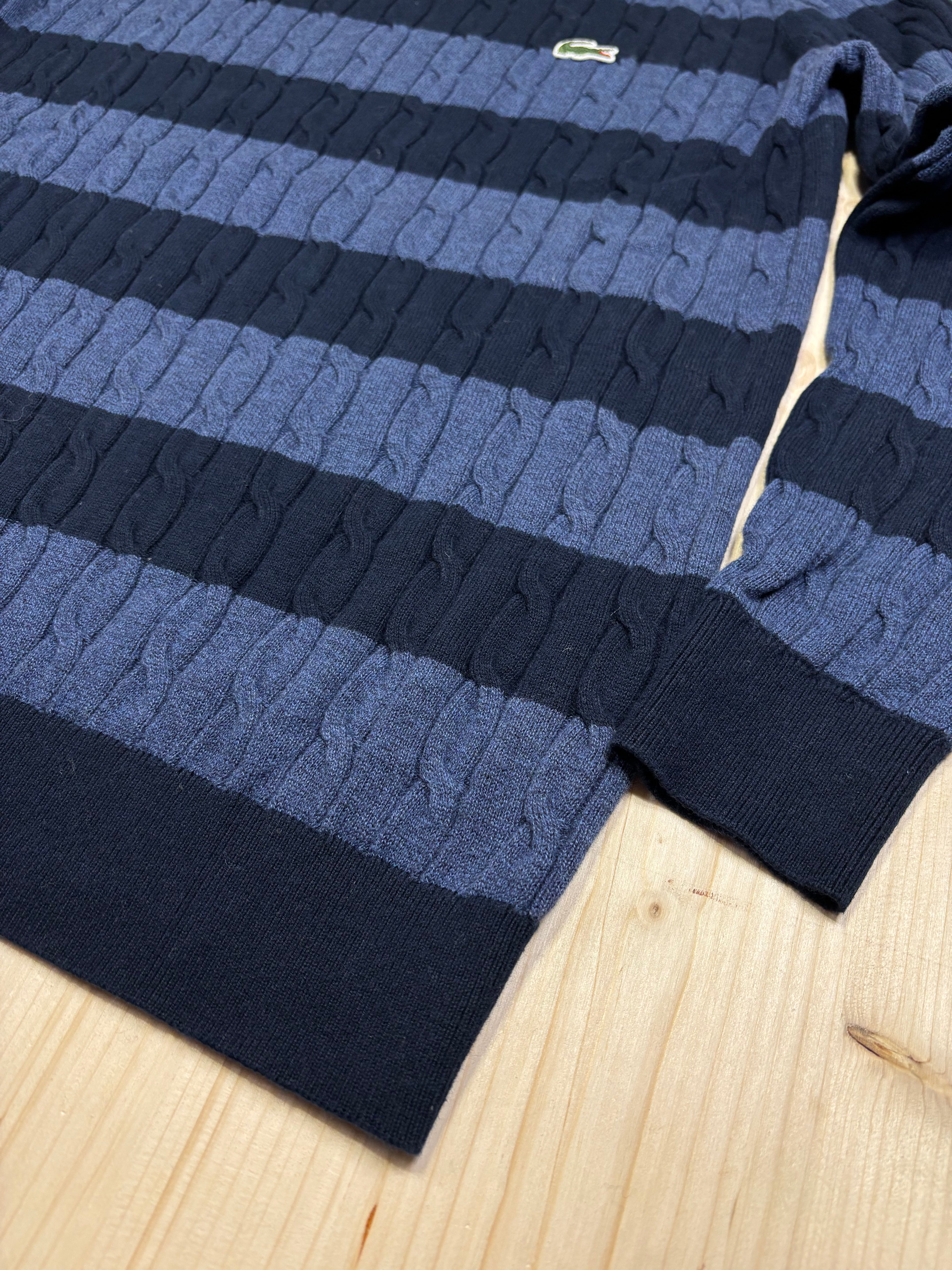 Vintage Lacoste Striped Cable Knit Sweater Crewneck - Navy & Blue